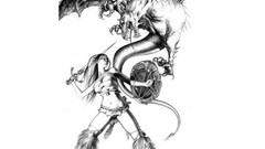 Dragons drawings fantasy art grayscale