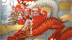 Dragons dress anime girls yukata artwork Japanese clothes thigh 