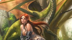 Dragons elves forests cleavage artwork sakimichan