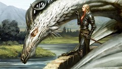 Dragons elves Swords fantasy art