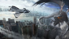 Dragons fantasy art Skyscrapers