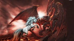 Dragons fight unicorns