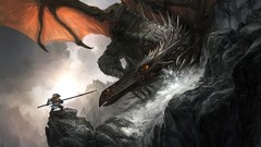 Dragons Knights rocks artwork fantasy art
