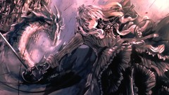 Dragons Monsters dress white hair red eyes arrows Swords long 