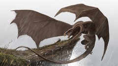 Dragons Monsters hero cliffs waves knight creatures digital art 