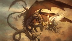 Dragons Monsters paintings Warriors angels battles fantasy art 