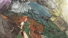 Dragons Monsters red eyes long hair anime girls bandages touhou 