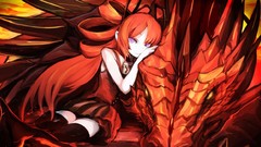 Dragons stockings smiling anime girls bare shoulders original 