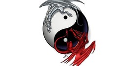 Dragons white background yin-yang