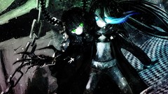 Drawings anime girls blue eyes green eyes black rock shooter 