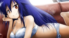 Drawings blue hair long hair anime girls cleavage underwear 