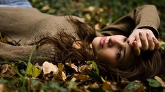 Dreams grass woman lips thinking brown eyes brunettes