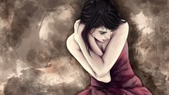 Dreams winter woman hands faces red dress brunettes