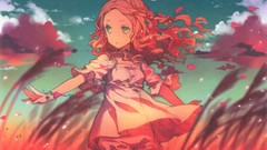 Dress anime girls braids flower petals redheads hair ornaments 