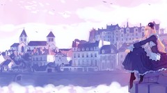 Dress anime girls cityscapes