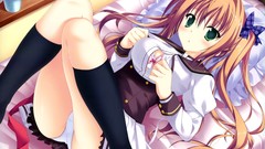 Dress anime girls green eyes brunettes bra seifuku underwear 