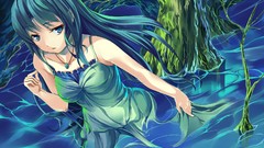 Dress anime girls green eyes green hair saya no uta saya visual 