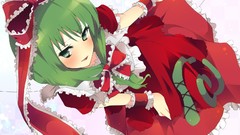 Dress anime girls green eyes green hair touhou kagiyama hina