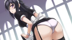 Dress anime girls maids black hair purple eyes underwear 