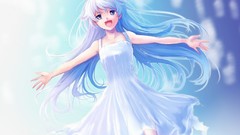 Dress anime girls original characters aqua hair aqua eyes