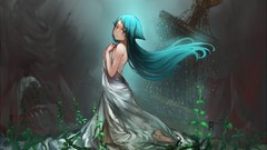 Dress anime girls saya no uta saya soft shading aqua hair aqua 