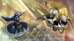 Dress armor Swords blondes long hair hair band