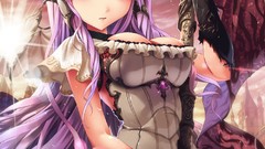 Dress armor Warriors red eyes blush long hair anime girls skies 