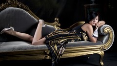 Dress asians models black hair Korean Ryu Ji Hye black and gold