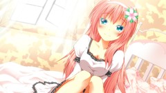 Dress beds blush pink hair anime girls blue eyes vocaloid 