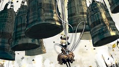 Dress Bells bows blondes smiling long hair anime girls 