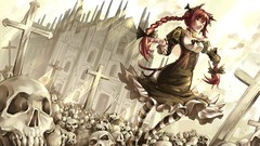 Dress Bells grin red eyes buildings bows skulls sunlight long 