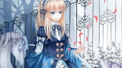 Dress blondes anime girls blue eyes flower petals