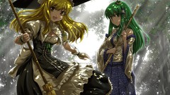 Dress blondes green eyes yellow eyes kochiya sanae green hair 