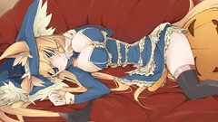 Dress blondes long hair anime girls blue eyes animal ears tails 