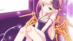 Dress blondes long hair anime girls green eyes cleavage hair 