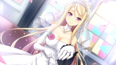 Dress blondes veil pink eyes anime girls game cg purple eyes 