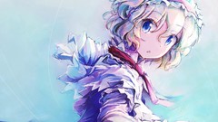 Dress blue background blondes anime girls blue eyes witches 