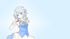 Dress blue background Knives Ribbons blue hair blue eyes short 