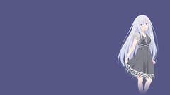 Dress blue background white hair smiling anime girls blue eyes 