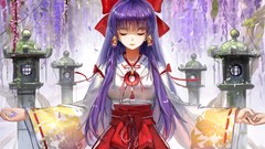 Dress blue hair anime girls hakurei reimu touhou video games