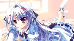 Dress blue hair anime girls purple eyes lying down visual 