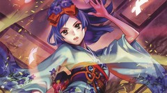 Dress blue hair long hair anime girls yellow eyes artwork 