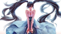 Dress blue hair long hair blue eyes sparkles hatsune miku 