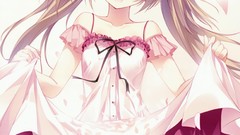 Dress blush anime girls blue eyes brunettes twintails skirt lift