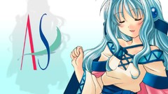 Dress blush blue hair long hair anime girls closed eyes open 