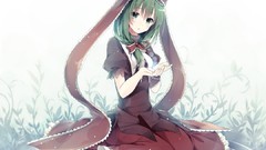 Dress blush boots green eyes green hair touhou kagiyama hina