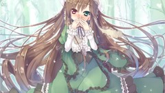 Dress blush long hair brunettes rozen maiden heterochromia 