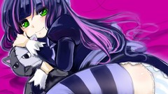 Dress bows anime girls green eyes black hair anarchy stocking 