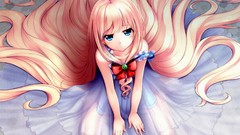 Dress bows long hair anime girls blue eyes