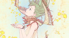 Dress bracelets scarfs long hair anime girls green eyes green 